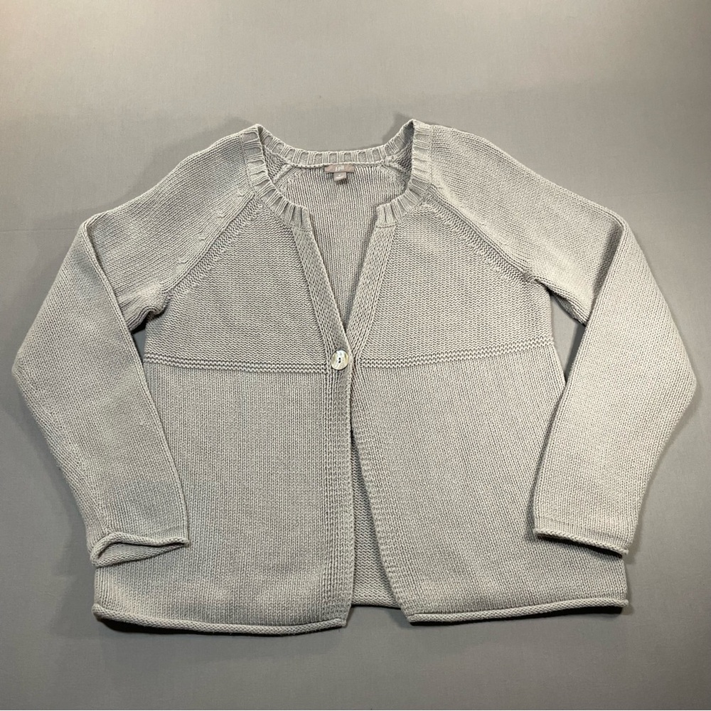 J. Jill Single-Button Knit V-Neck Cardigan, Roll Cuffs/Hem - Womens Medium